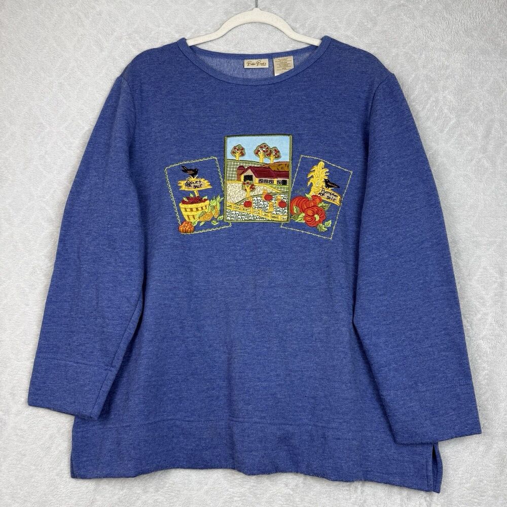 Vtg Crewneck Sweatshirt Womens 1X Pumpkin Patch Fall Autumn Country Farm 90s